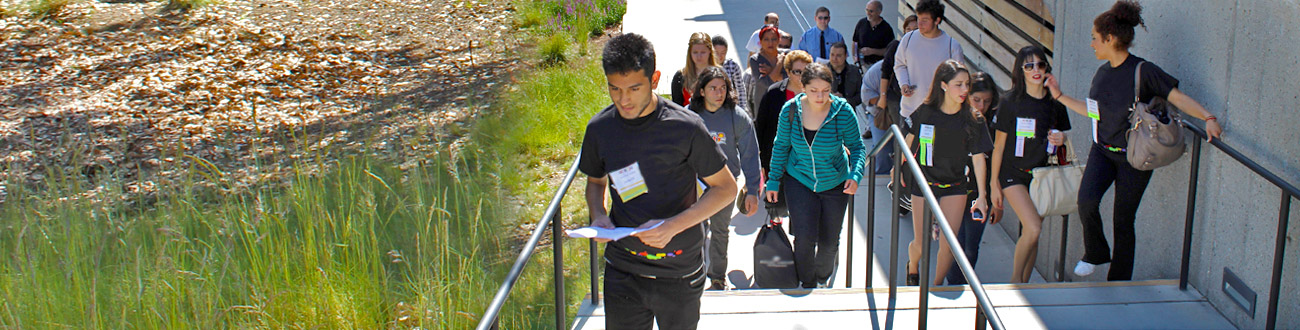 students climbing stairs