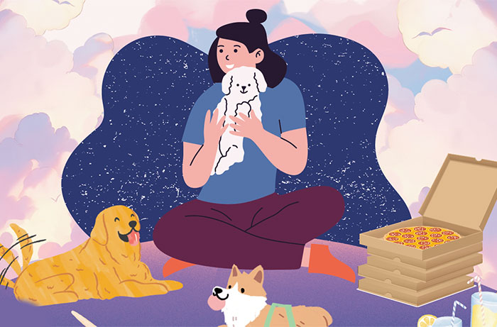 graphic person holding dog