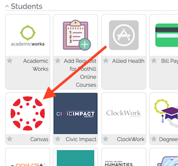 Arrow pointing to Canvas icon under Students in MyPortal