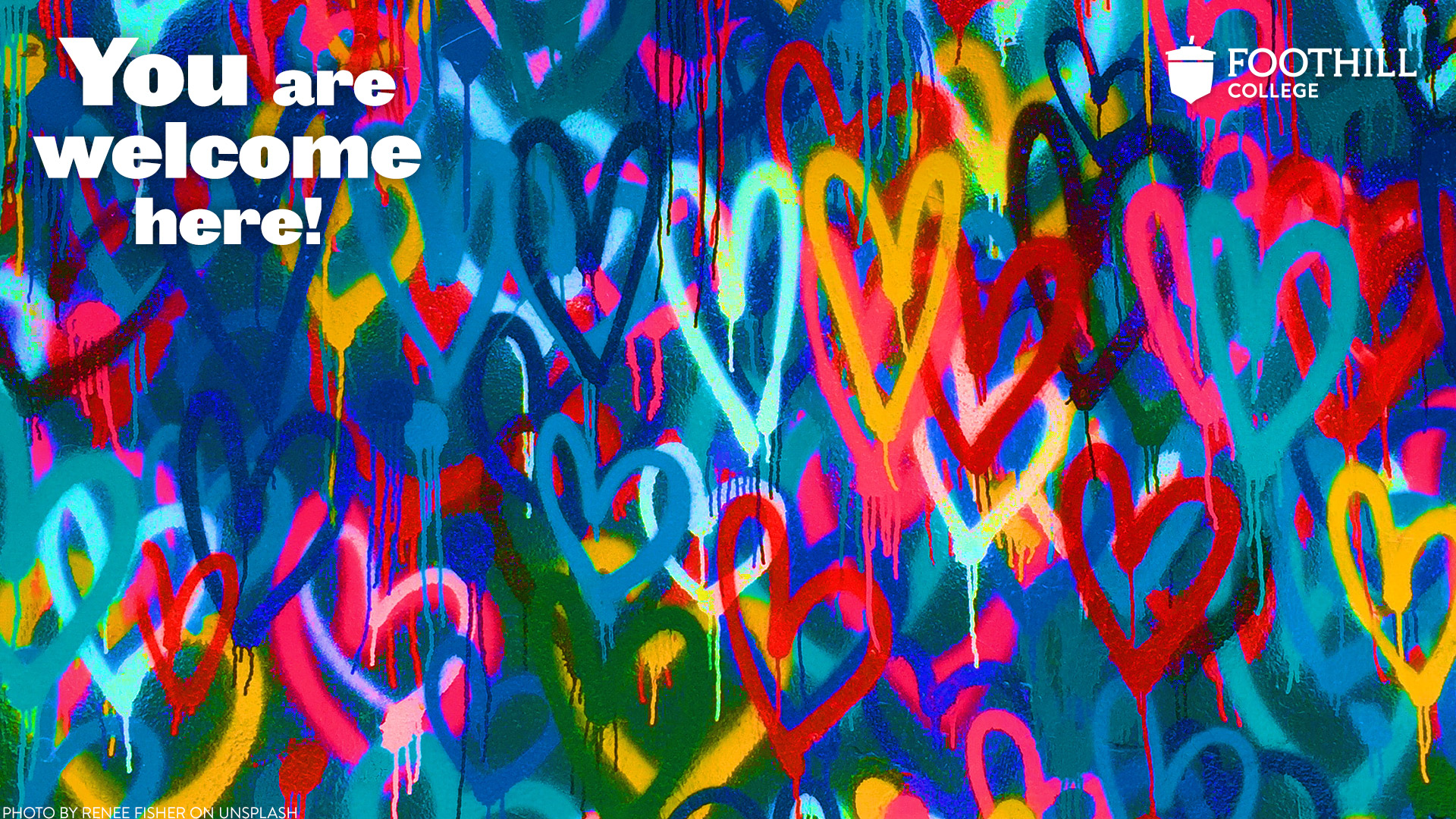 You are welcome here with hearts background